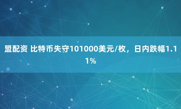 盟配资 比特币失守101000美元/枚，日内跌幅1.11%